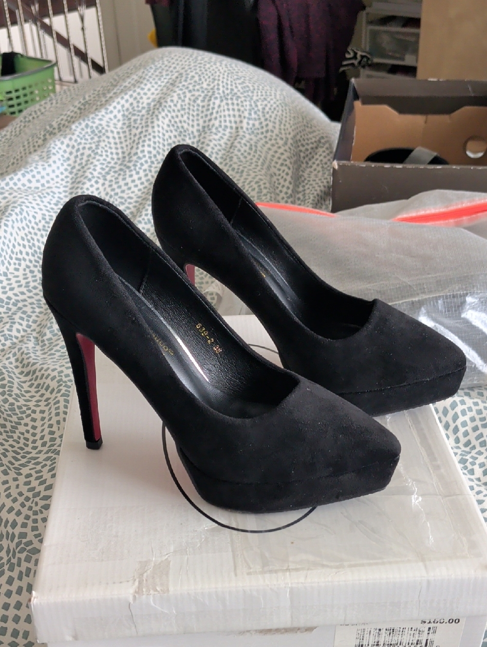 Black Suede Platform High Heels